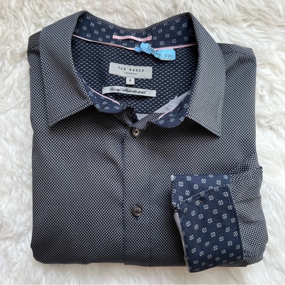 TED BAKER LONDON men’s Shuger Slim Fit Stretch Button-Up Shirt size 6 or XL - Picture 9 of 9
